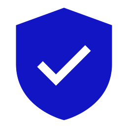 Blue shield with black check mark.